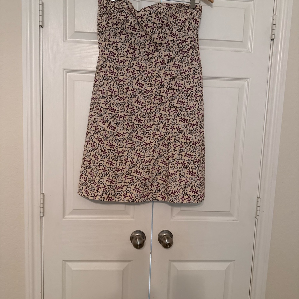 GAP Strapless Dress with Burgundy and Cream Floral Design